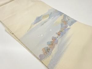 本綴れ風景に船・山並み模様織出し名古屋帯